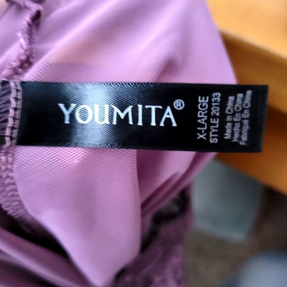 Youmita	Womens Chemise Purple XL Plus Size Sheer Flowy w/ Lace  Purple - Picture 2 of 5